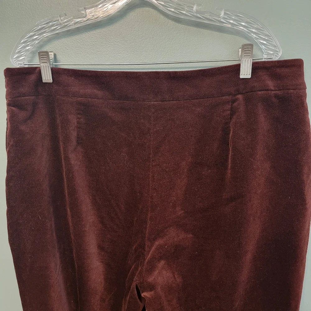 Talbots Curvy Velvet Dark Burgandy Side Zip Pants‎ Womens Plus Size 16 Office